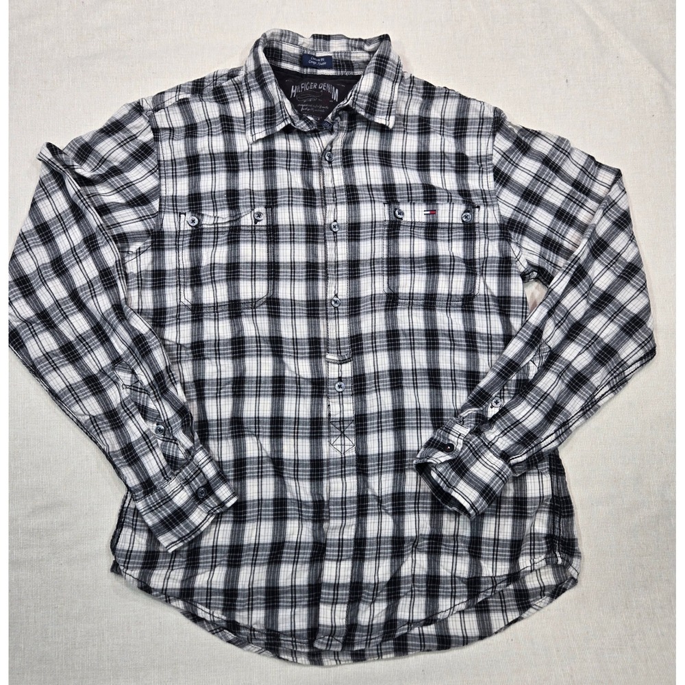 Hilfiger Denim Mens Plaid Long‎ Sleeve Button Down Shirt Custom Fit